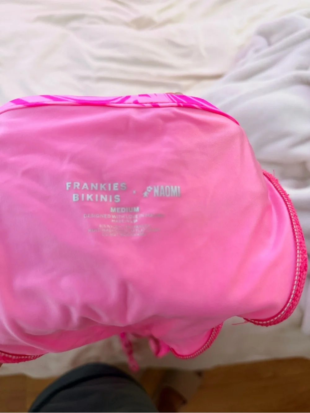 Frankie’s Bikinis Pink Swirl Halter One-Piece Swimsuit